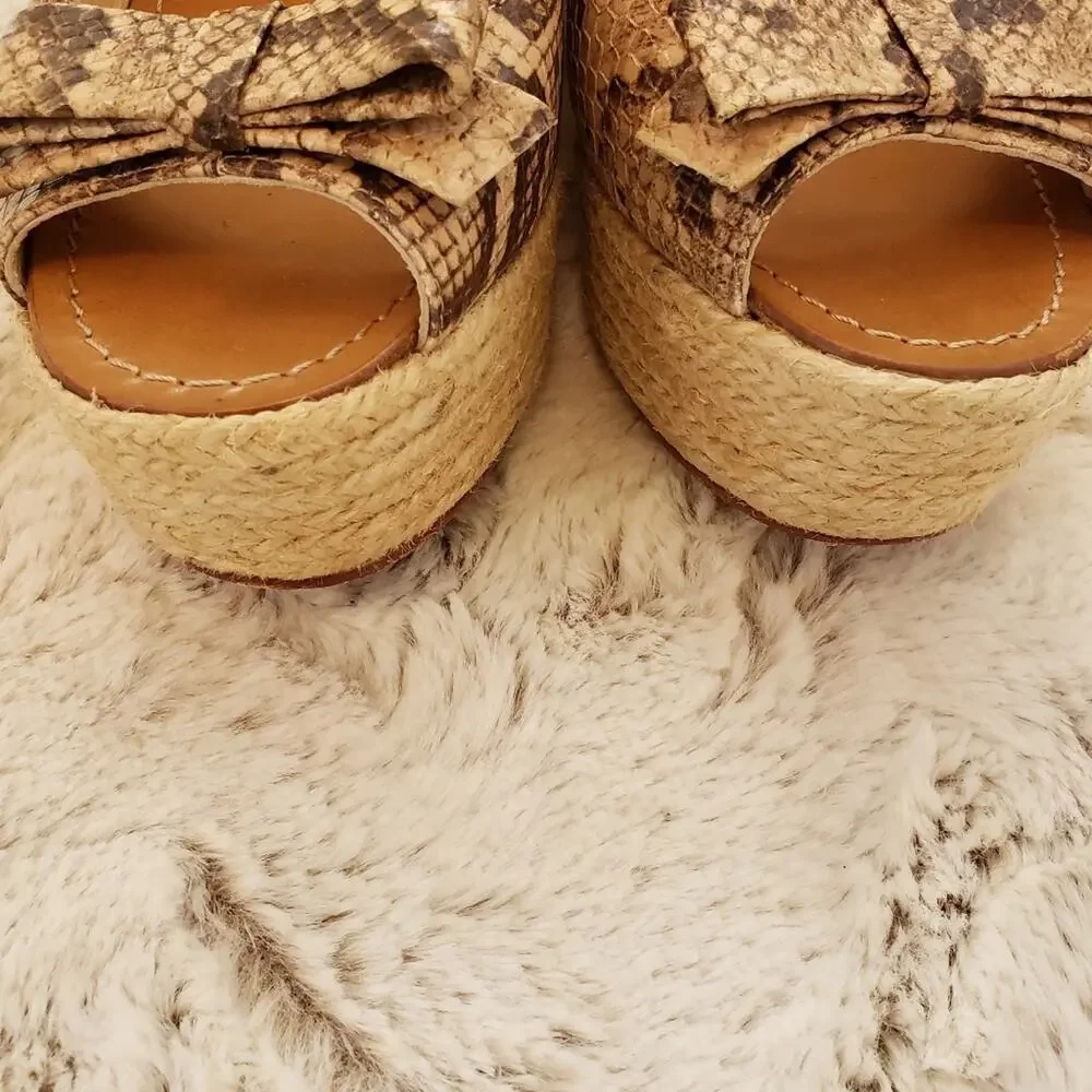 KATE SPADE SNAKESKIN ROPE PLATFORM PEEP TOE 10